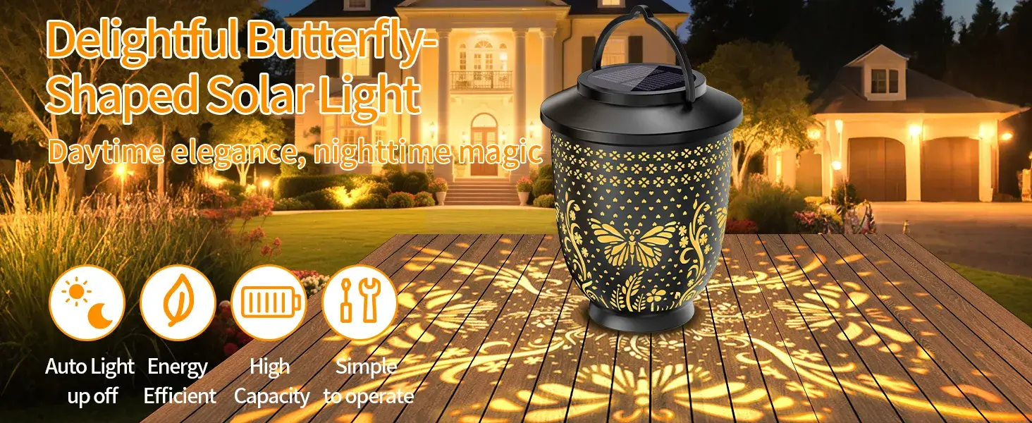 Butterfly Hollowed-out Solar Projection Lantern