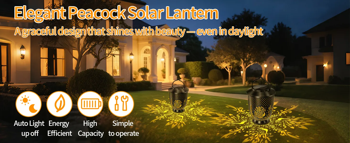 Peafowl Hollowed-out Solar Projection Lantern