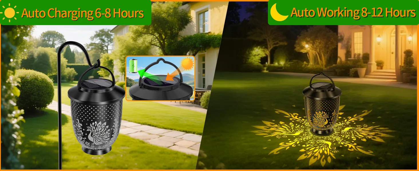 Peafowl Hollowed-out Solar Projection Lantern