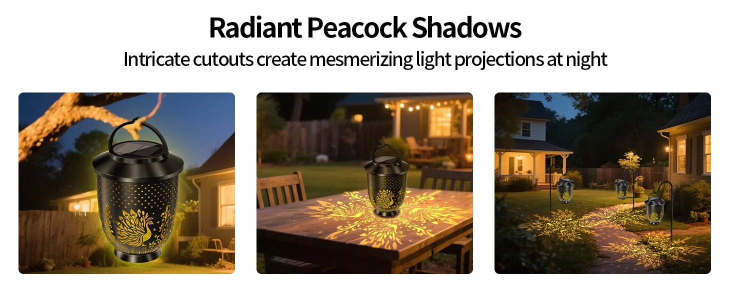 Peafowl Hollowed-out Solar Projection Lantern