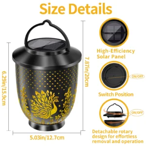 Peafowl Hollowed-out Solar Projection Lantern