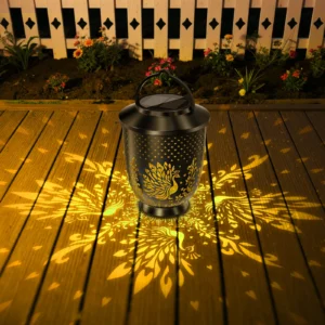 Peafowl Hollowed-out Solar Projection Lantern