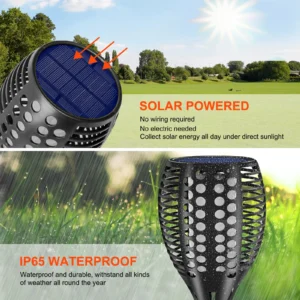 Round Hole solar flame torch light for garden or pathway decoration