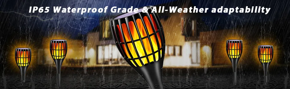 Waterproof solar torch light with realistic flame for yard and patio