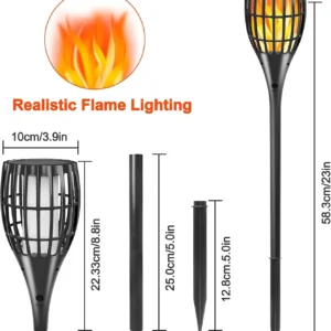 Striped solar flame torch light for garden or pathway decoration