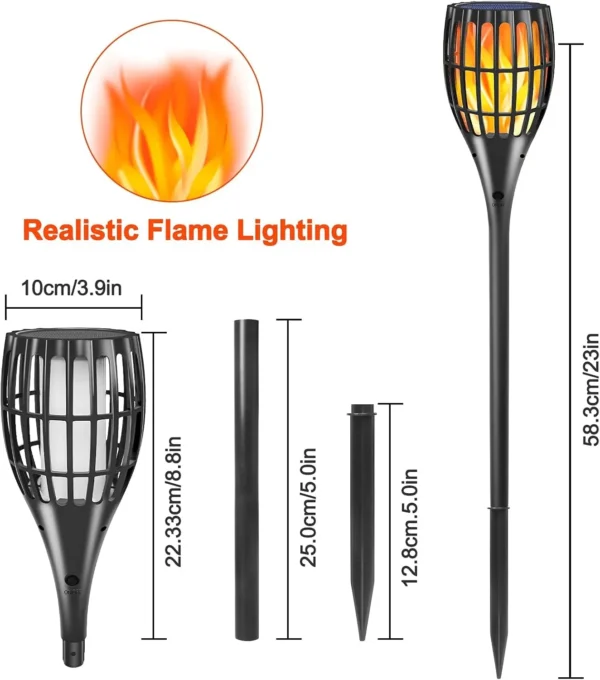 Striped solar flame torch light for garden or pathway decoration