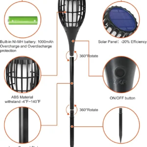 Striped solar flame torch light for garden or pathway decoration