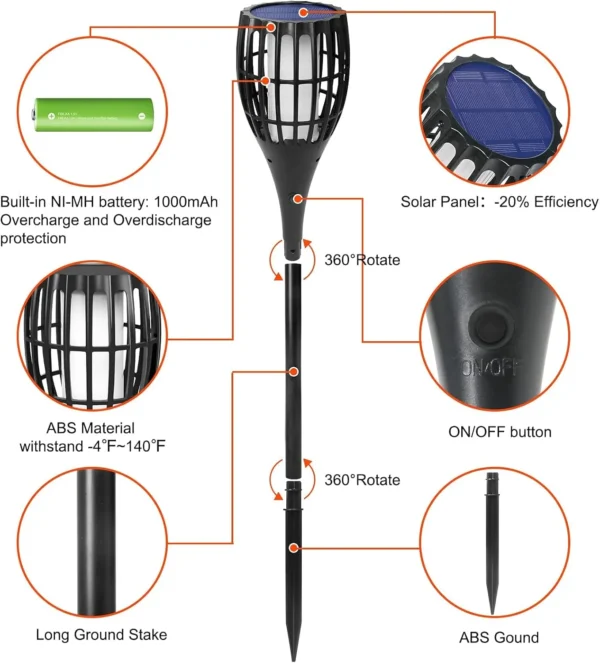 Striped solar flame torch light for garden or pathway decoration