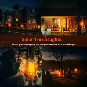 Striped solar flame torch light for garden or pathway decoration