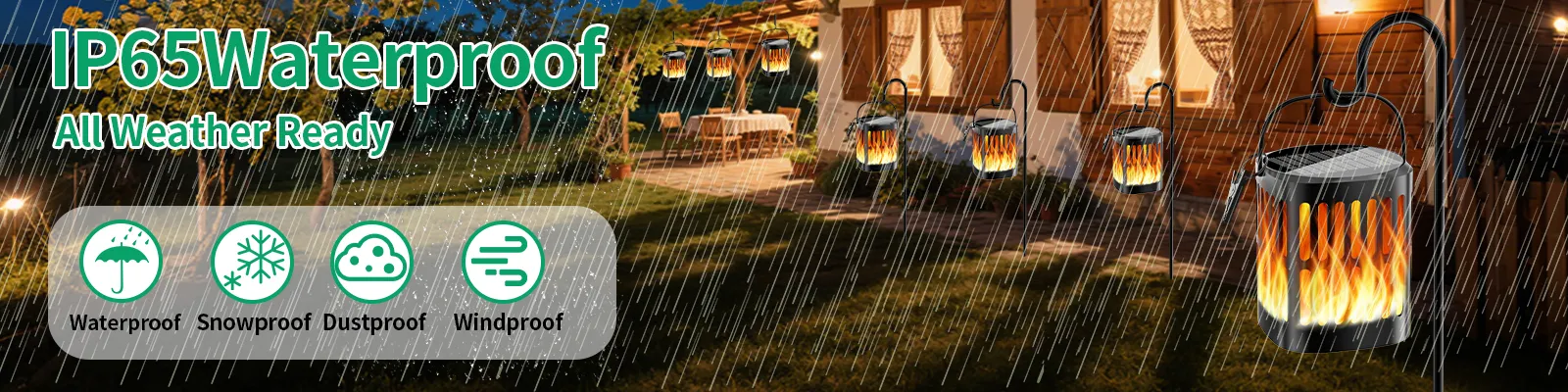 Flickering flame solar garden light - waterproof and decorative