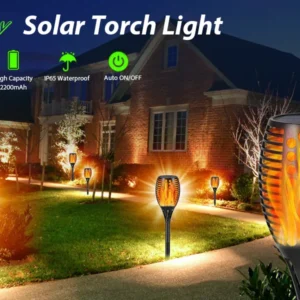 Round Hole solar flame torch light for garden or pathway decoration