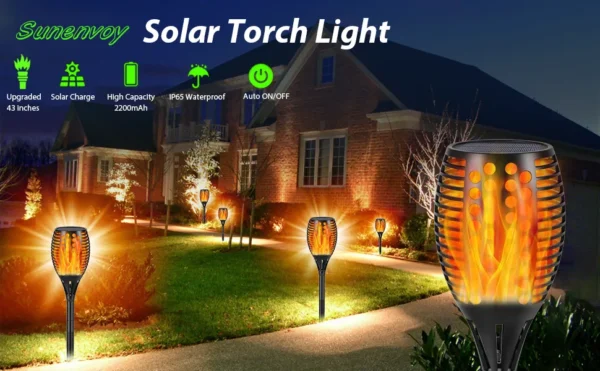 Round Hole solar flame torch light for garden or pathway decoration