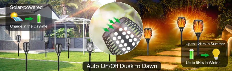 Round Hole solar flame torch light for garden or pathway decoration