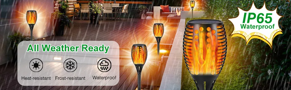 Round Hole solar flame torch light for garden or pathway decoration