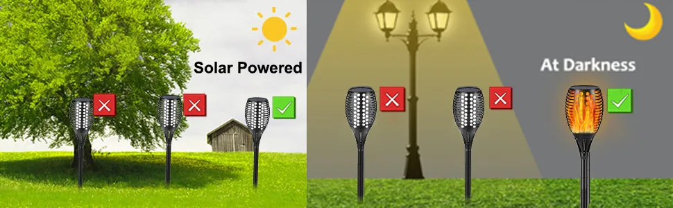 Round Hole solar flame torch light for garden or pathway decoration