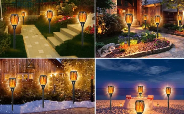 Round Hole solar flame torch light for garden or pathway decoration