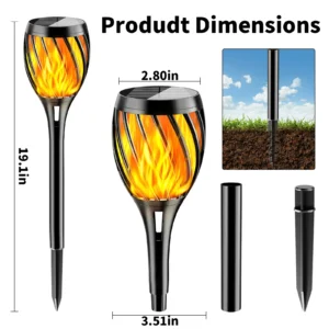 Radiant solar flame torch light for garden or pathway decoration
