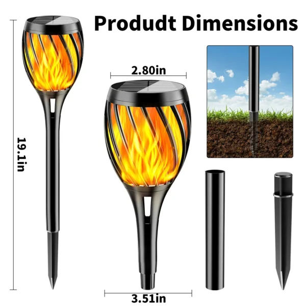 Radiant solar flame torch light for garden or pathway decoration