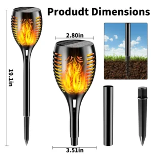 Realistic flame solar torch lighting up a driveway during evening