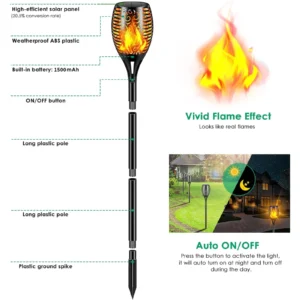 Flickering flame solar garden light - waterproof and decorative