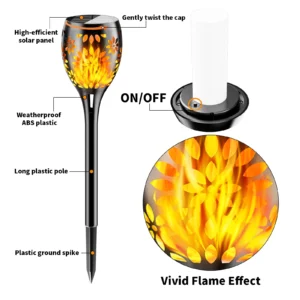 Flower solar flame torch light for garden or pathway decoration