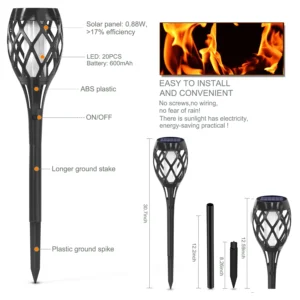 Diamond solar flame torch light for garden or pathway decoration
