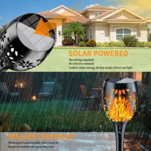 Flower solar flame torch light for garden or pathway decoration