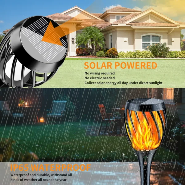 Radiant solar flame torch light for garden or pathway decoration