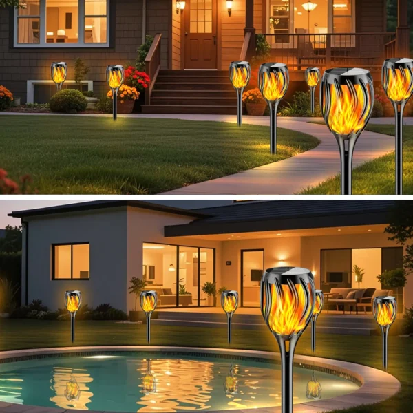Flame solar flame torch light for garden or pathway decoration