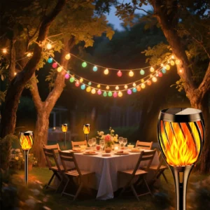 Radiant solar flame torch light for garden or pathway decoration