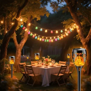 Flower solar flame torch light for garden or pathway decoration