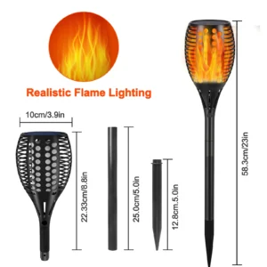 Round Hole solar flame torch light for garden or pathway decoration