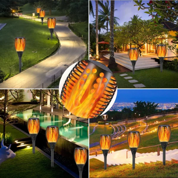 Round Hole solar flame torch light for garden or pathway decoration