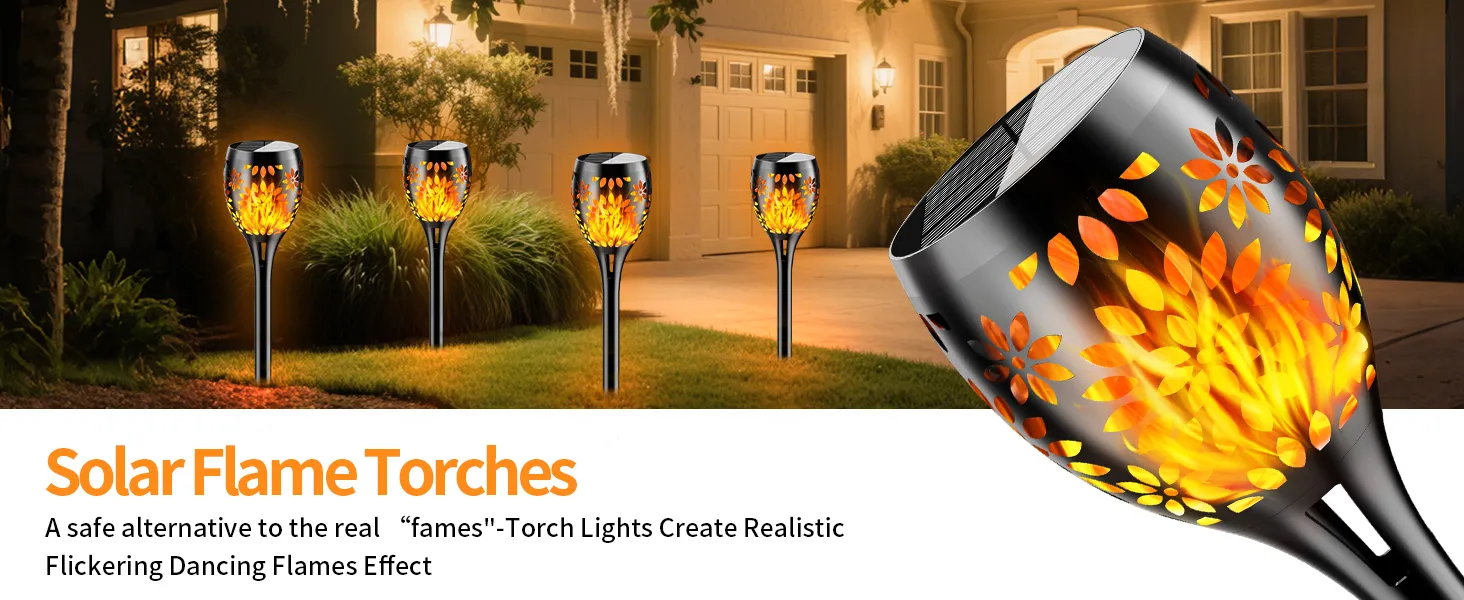 Flower solar flame torch light for garden or pathway decoration
