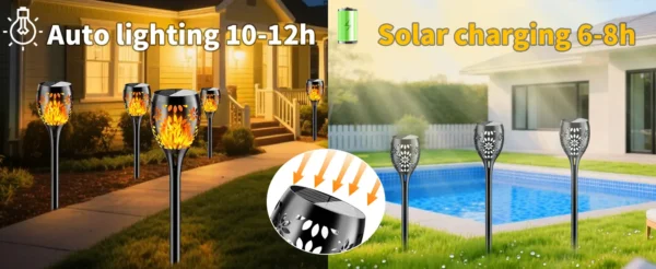 Flower solar flame torch light for garden or pathway decoration