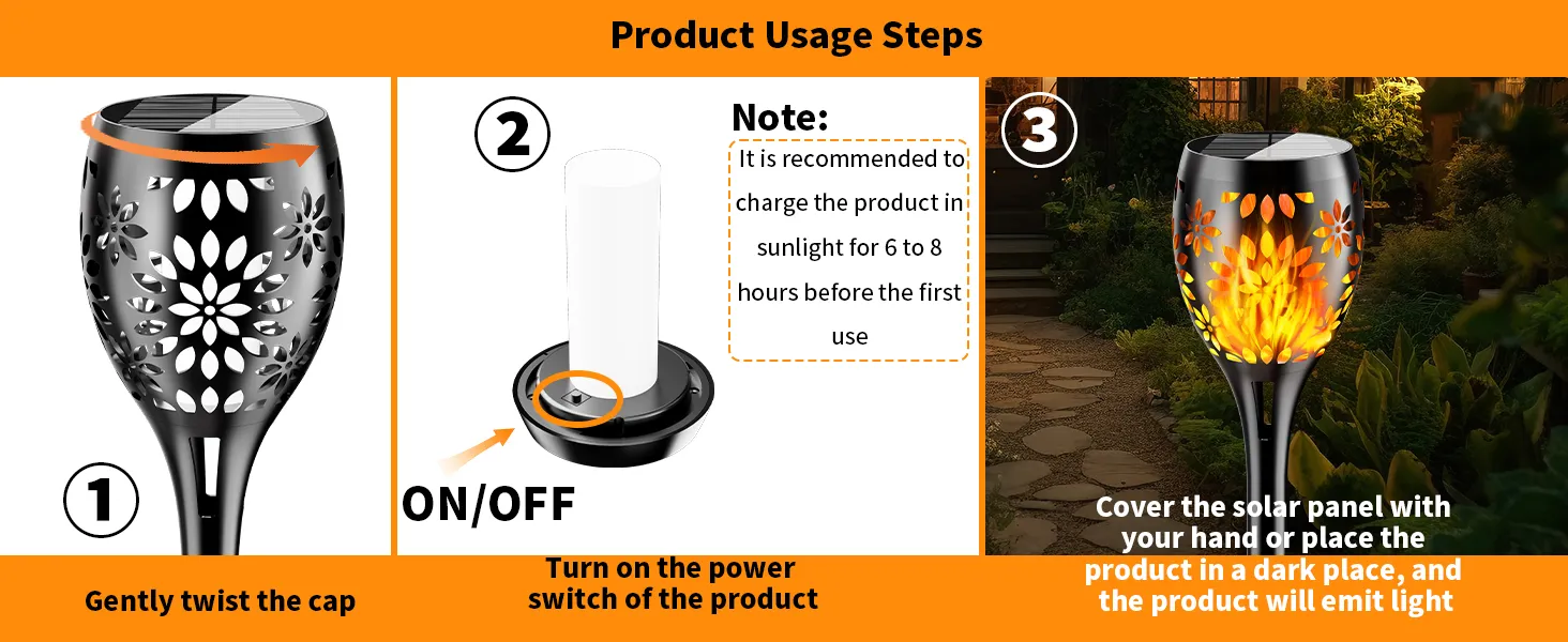 Flower solar flame torch light for garden or pathway decoration