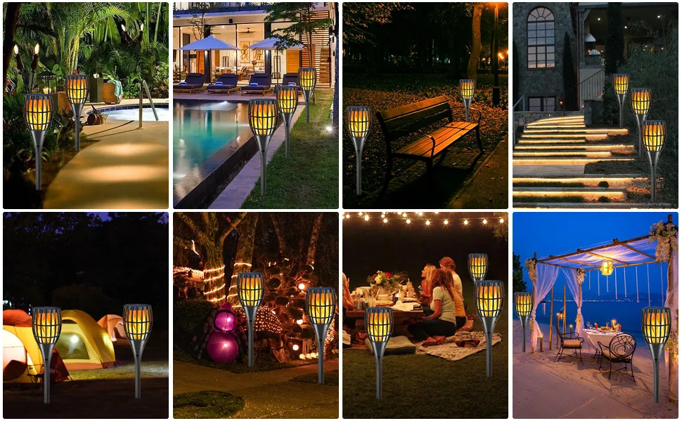 Waterproof solar torch light with realistic flame for yard and patio