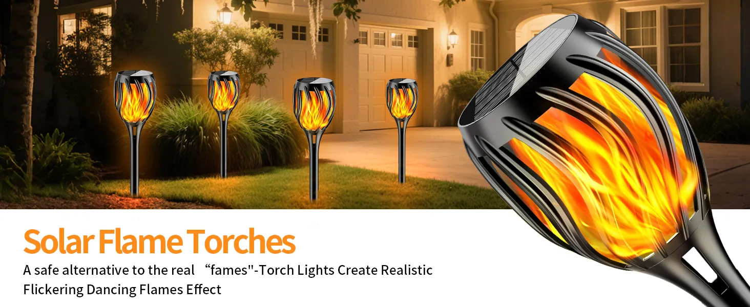 Flame solar flame torch light for garden or pathway decoration