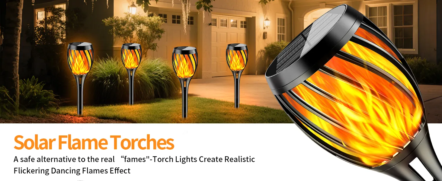 Radiant solar flame torch light for garden or pathway decoration