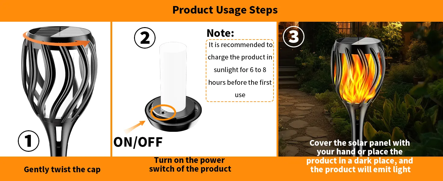 Flame solar flame torch light for garden or pathway decoration