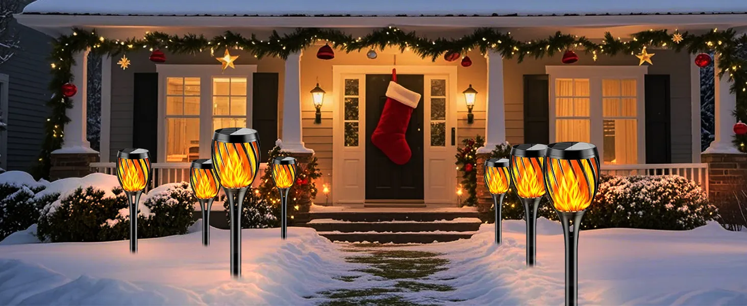 Radiant solar flame torch light for garden or pathway decoration