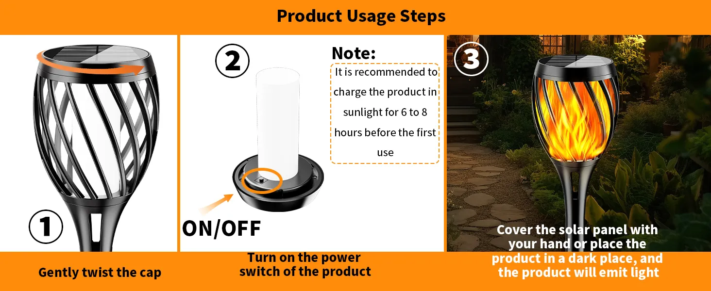 Radiant solar flame torch light for garden or pathway decoration