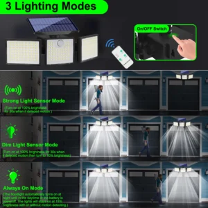 LED wall lights mounted outdoors on fence wall with solar panel and motion detection