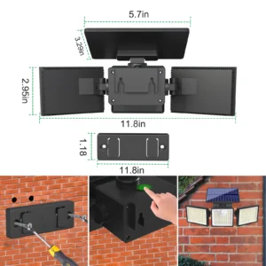 LED wall lights mounted outdoors on fence wall with solar panel and motion detection