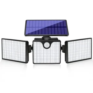 LED wall lights mounted outdoors on fence wall with solar panel and motion detection