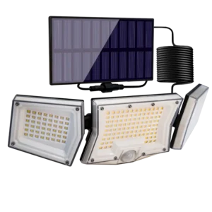 Solar lamp outdoor wall light mounted on exterior brick wall at night