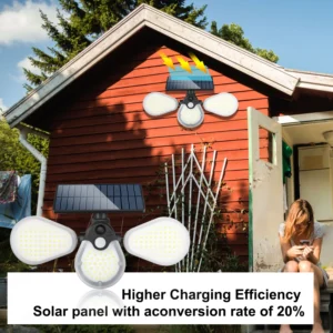 Outdoor wall lighting fixture mounted on garden fence, solar-powered with LED glow at night