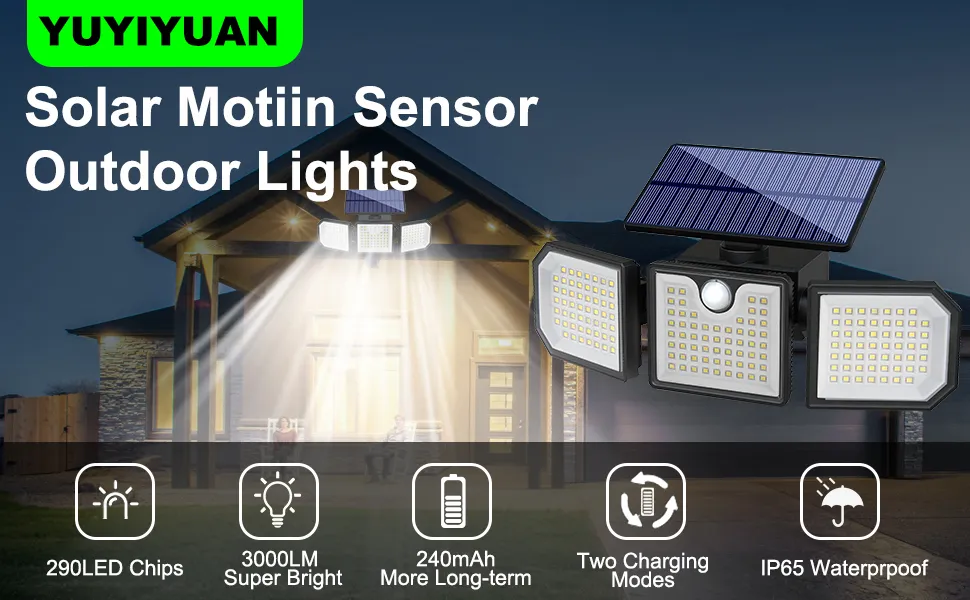 Black solar wall light fixture glowing on garden fence at night