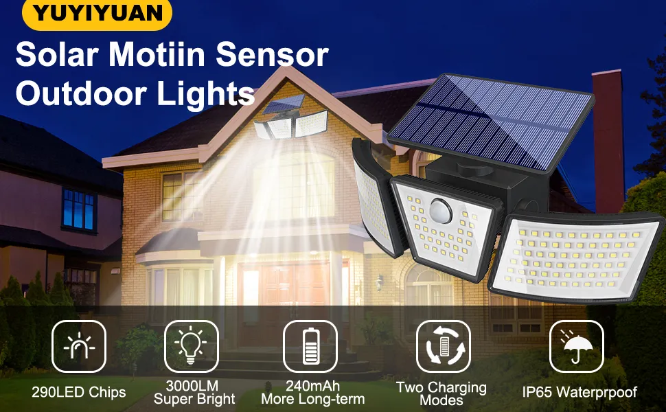 Weatherproof solar-powered sconce wall light illuminating backyard