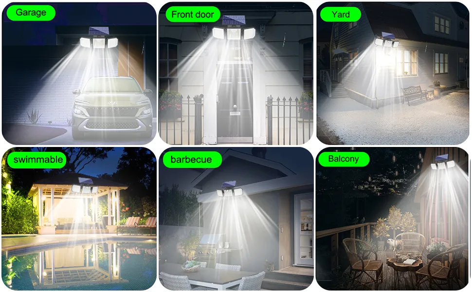 Black solar wall light fixture glowing on garden fence at night